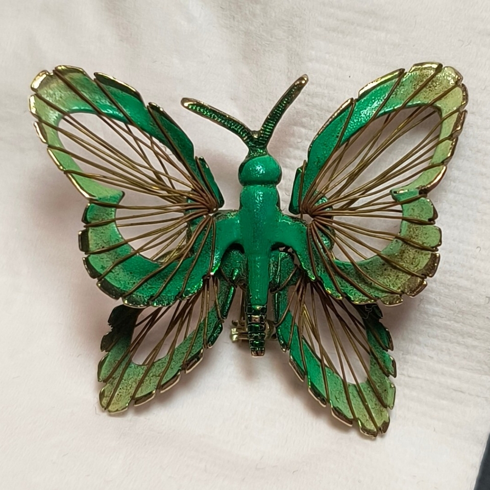 Vintage green butterfly brooch